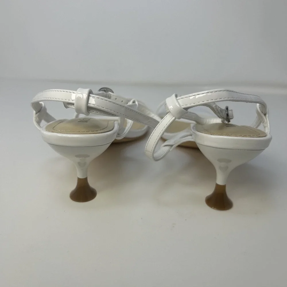 Modatope Women's Strappy Heeled Sandals White Patent Square Toe Size 9 NIB